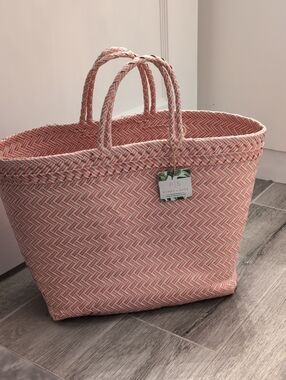 Poppy + Sage Coral Pink Woven Tote Bag